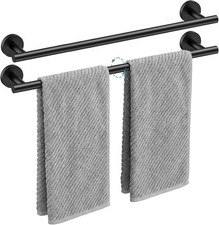 2-Pack 24" Black Towel Bar, 26" Overall, Stainless Steel Bathroom Wall Rack