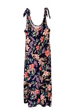 Vanilla Bay Tropical Blue Floral Dress M Shoulder Tie Colorful Vacation Party