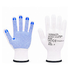 Blue White PVC Dot Grip Safety Gloves Cotton Knit Builders Work Wear Non Slip