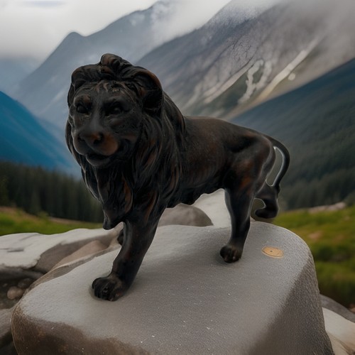 Heavy Lion Figurine Bronze Color Sculpted Resin 7.25" Long