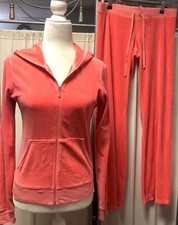 Juicy Couture 90s Velour Coral Straight Leg Low Rise Pants 33 x 32 Zip Hoodie 6P
