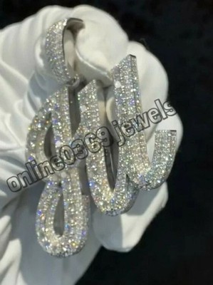 Men Customized Name Pendant 2.89 ct Round Moissanite White Gold plated Silver
