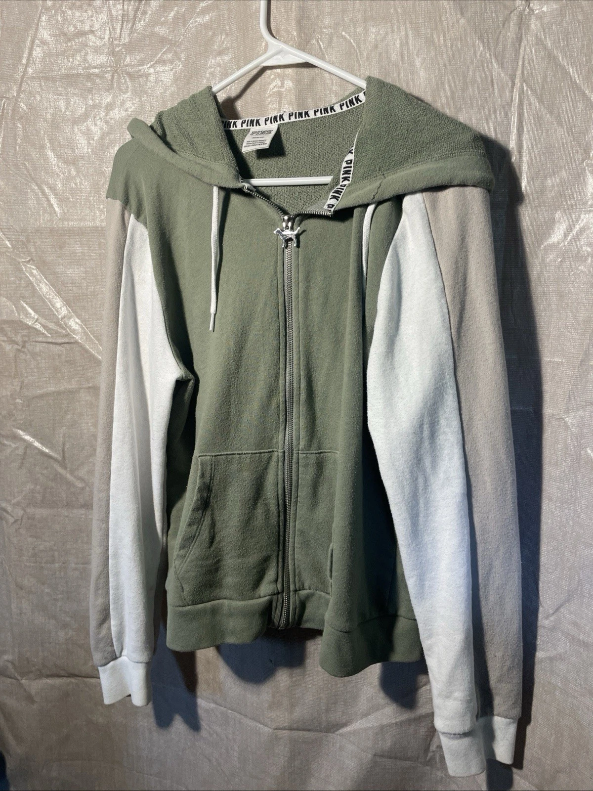 UNDERCOVER Victoria's Secret rosa felpa con cappuccio donna S verde con logo cane giacca zip intera Terry