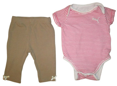 2 pc infant girls clothing Calvin Klein leggings & pink Puma snap suit 0-3 mths