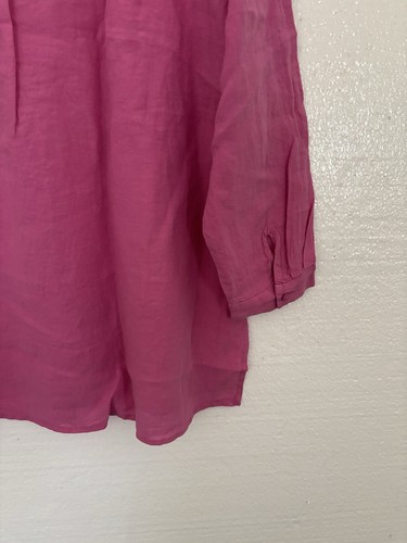 Eileen Fisher Handkerchief Linen Classic Collar Shirt Tulip Pink L NWT $168 - Picture 9 of 12