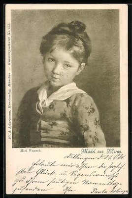 Künstler-AK Mizi Wunsch: Mädel aus Meran im Porträt 1898 