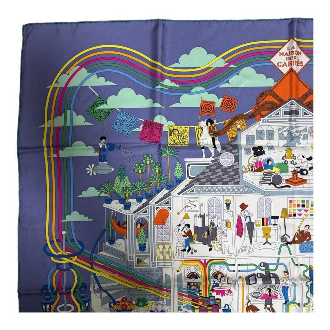 HERMÈS carré 90 Maison des Carrés Purple Silk Scarf Rare Excellent Condition image 2