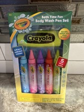 Crayola Bathtub Body Wash Pen Set 5 Pens 5 Floral Scents Terry Washcloth NEW