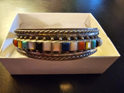 Vintage Ernest Vivnita Bewanika sterling silver zuni braclet with natural stones