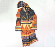Free People Aztec Maxi Cardigan Hooded Multicolor Cotton Linen Blend Large Boho
