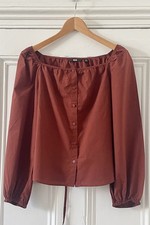 Uniqlo Women’s Rust Brown Cotton Gathered Long-Sleeved Blouse Top M UK 12 EU 40