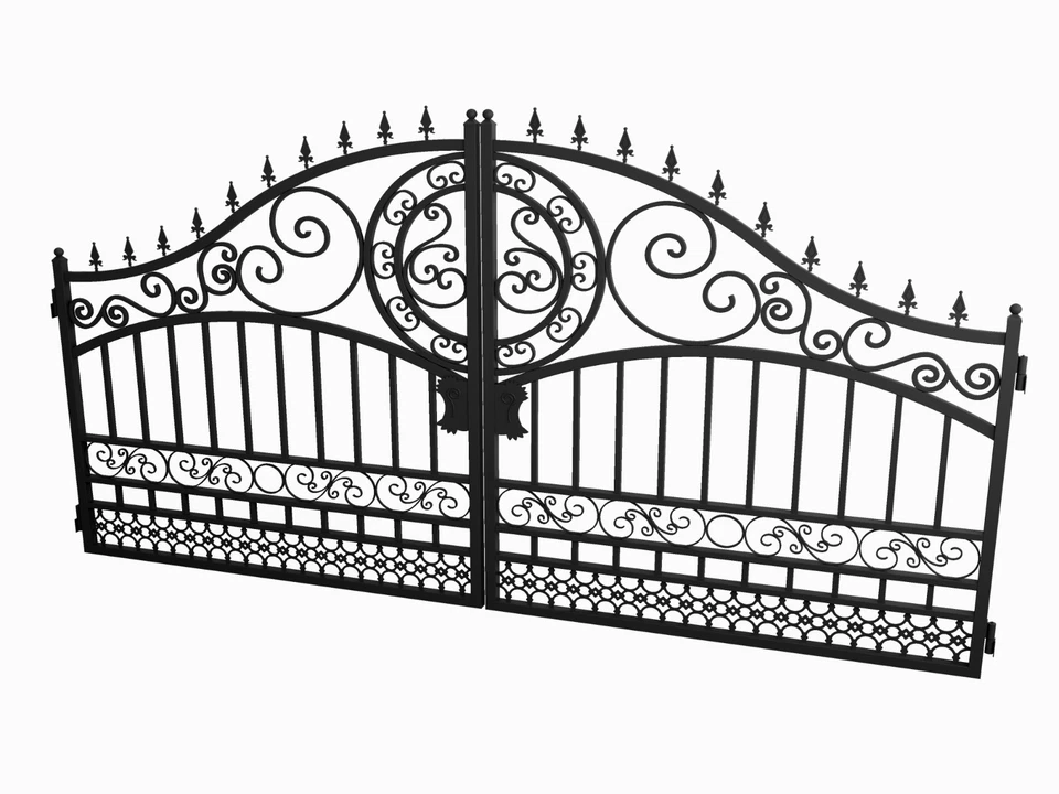 Puerta de jardín de entrada de acero arqueada - 14 FT Doble columpio, estilo victoriano Foto 2 de 3