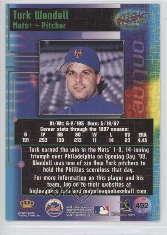1998 Pacific Online Turk Wendell #492 - Image 2 of 2