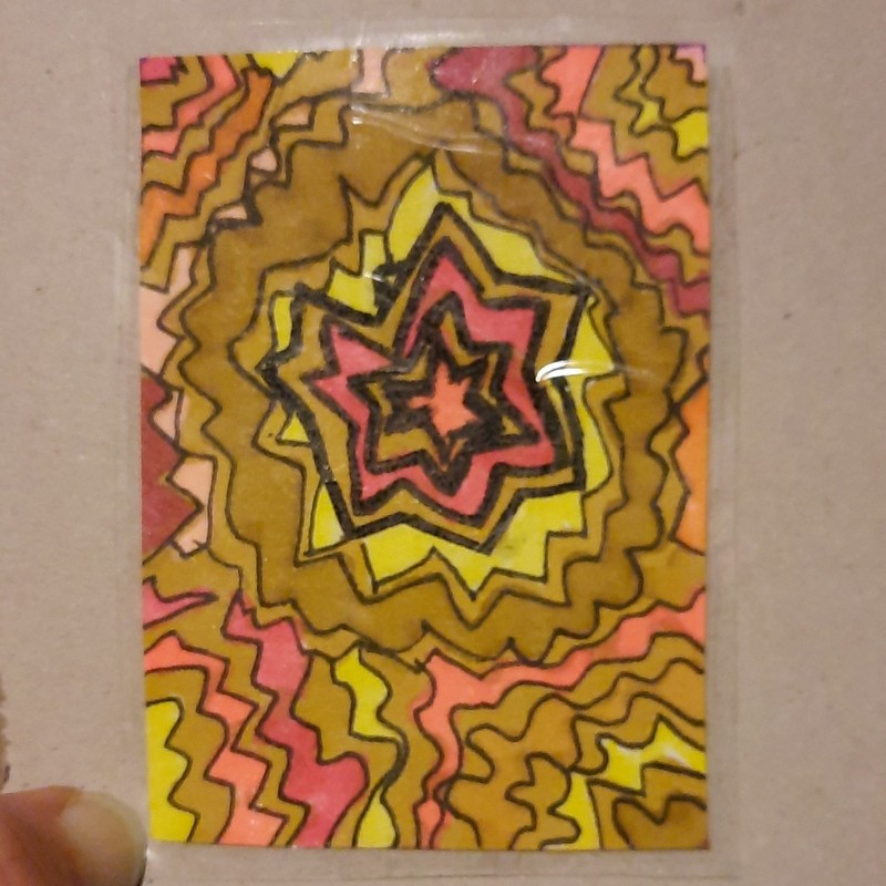 bright Pattern Sunrise contemporary laminated Signed Drawing art card  OOAK aceo