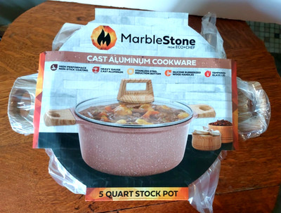 Eco+Chef Marblestone Cast Aluminum 5 Qt Stockpot StainlessSteel Induction Bottom