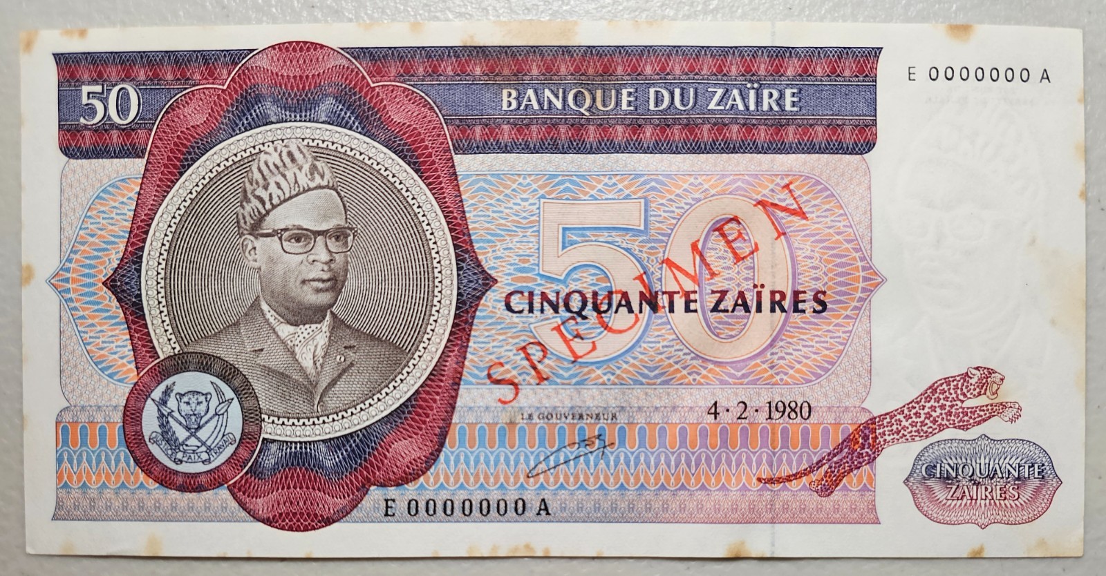 Zaire 50 Zaires 1980 Specimen