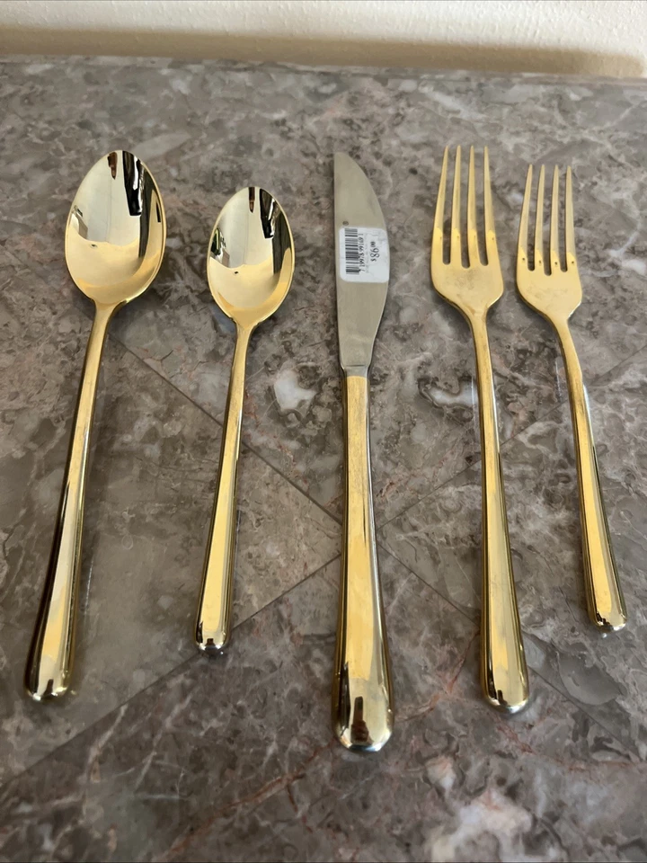 Juego de cubiertos de acero inoxidable Samantha Gold Mirror 5 piezas Service Cambridge 18/10 Foto 3 de 4