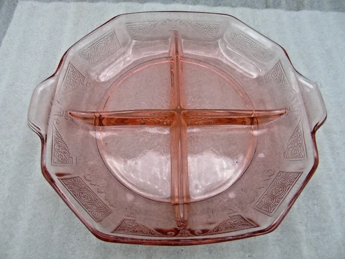 VTG 1930s Hocking "GLOWS" PRINCESS Pink Divided Relish Dish Depression