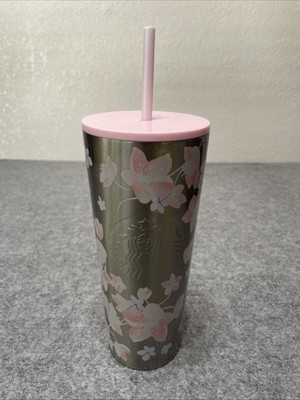 Starbucks Stainless Steel Cherry Blossom Floral Tumbler 24oz Sakura Straw NEW