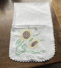 embroidered table runner vintage Sunflowers Butterfly 37 Long 12 Wide