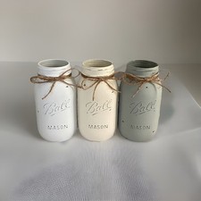 Set of 3 chalk painted distressed Quart size mason jar vases  mix  match colors 