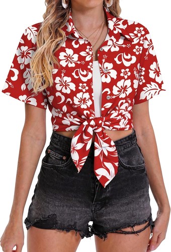 for Women Tropical Shirt Summer Beach Button Down Short Sleeve - Picture 5 of 16