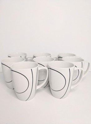 Corelle Coordinates Simple Lines Mugs White With Black Line Porcelain 