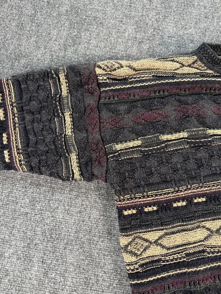 Suéter Roundtree & Yorke Para Hombre Gris Medio Negro Tejido 3D Estilo Coogi Cuello Redondo Foto 4 de 4