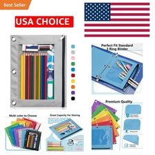 Stylish Grey Pencil Pouch with Zipper and Clear PVC Pocket - Ideal for Binders