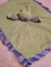 Mary Meyer Green Frog Baby Lovey Security Blanket Crib Toy Blue Satin Trim Plush
