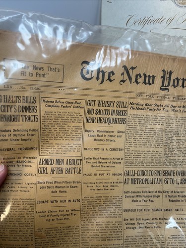 AUTHENTISCH New York Times 5. Februar 1921 Zeitung mit Coa Whisky Still Galli Curci - Bild 3 von 7