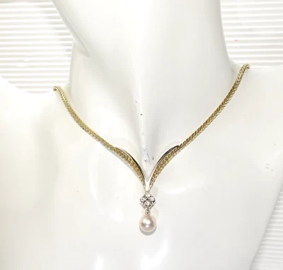 Halskette Gold Diamant 0,33ct Akoya 8,2mm bicolor 44cm 585/14K 20gr - Bild 1 von 4