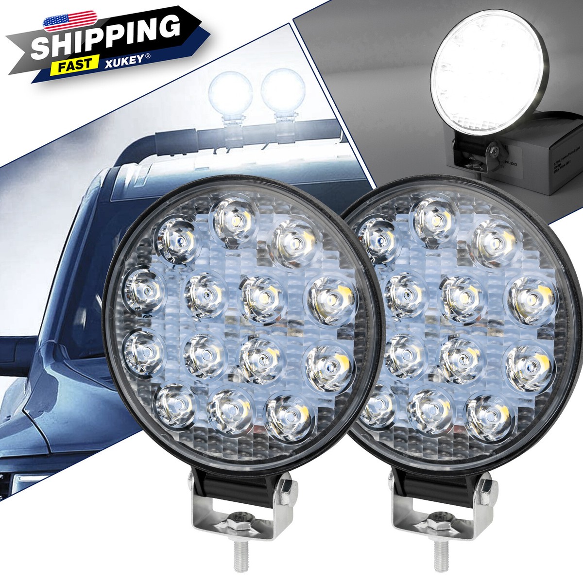 NAOEVO 2pcs Round 60W 4 inch LED Flood Work Light 12V 24V 14000lm Off Road Super Bright Lights White Amber Spotlights Motorcycle - 34