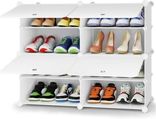 HOMIDEC Shoe Rack, 4 Tier Shoe Storage Cabinet 16 Pair Plastic Shoe Shelves Orga