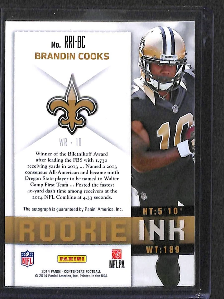 2014 Panini Contenders Football Rookie Ink Autograph #RRI-BC Brandin Cooks - Image 2 of 2