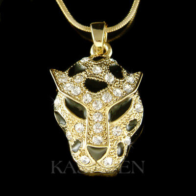 Leopard Jaguar made with Swarovski Crystal Ocelot Cheetah Tiger Gold TN Necklace