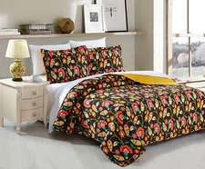 DaDa Bedding Bohemian Floral Garden Honey Yellow Brown Quilted Bedspread Set