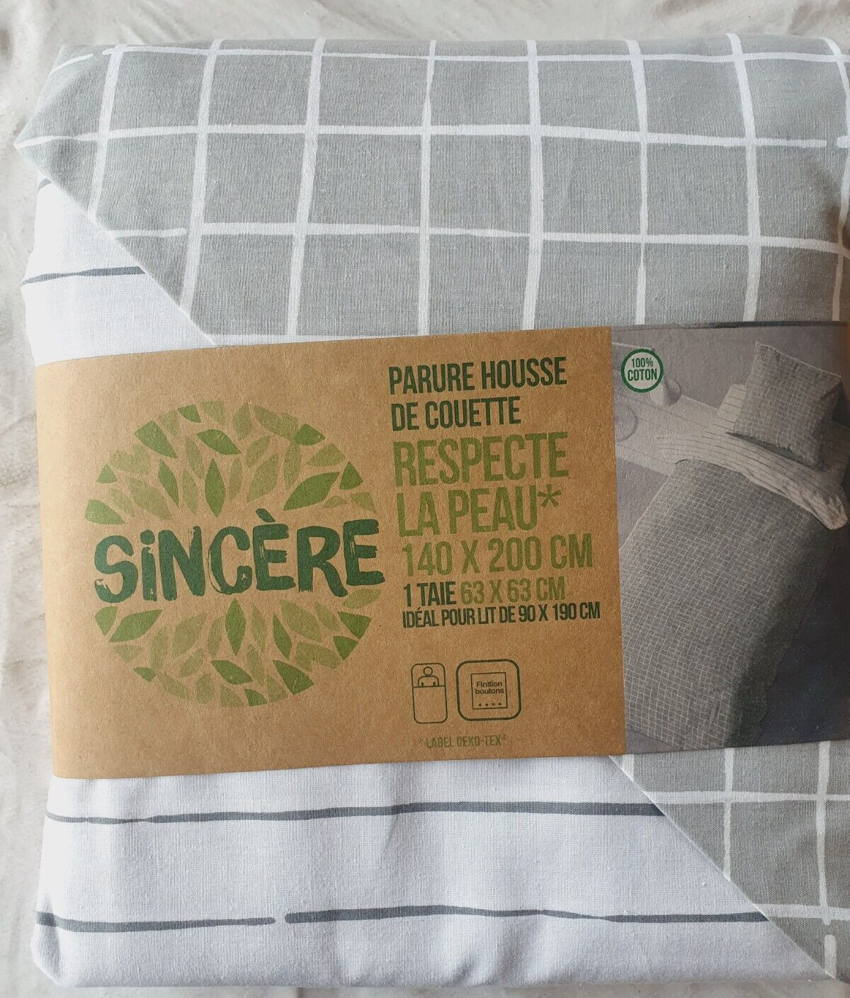 Housse de couette 140x200 Pilo Sincère en percale de coton blanc satiné de qualité supérieure