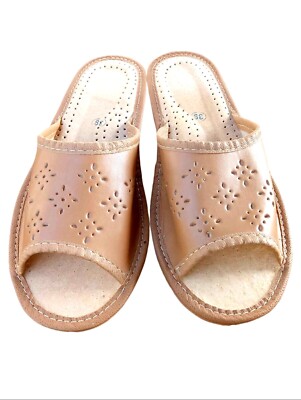 Mule Slippers Ladies Leather Slippers Woman's Leather Slippers