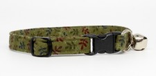 NEW HANDMADE BREAKAWAY SAFETY CAT COLLAR Fall Leaves / Moss Green Cotton