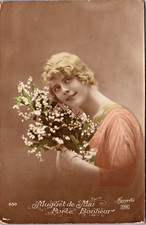 RPPC Hand Tinted Pretty Lady Blonde Flapper Hairdo Lillies of Valley WOB (N31)