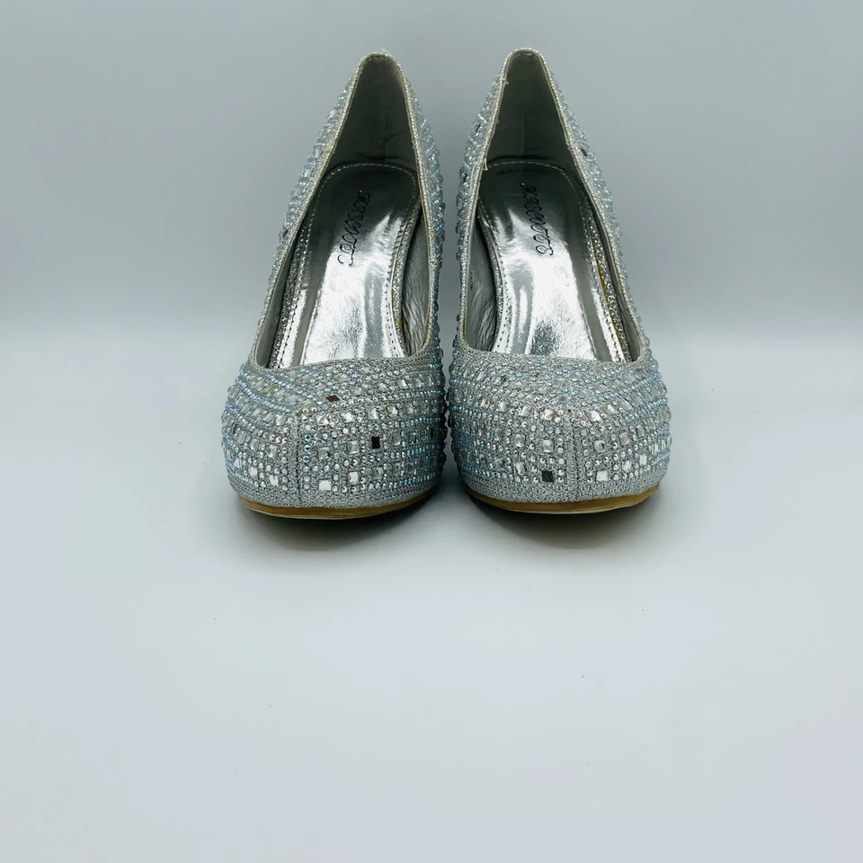 Zapatos de tacón de mascota para mujer talla 6 plateados Alicia gemas de estrás tacón de aguja brillante Foto 4 de 4