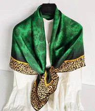 100% Silk 41" large Square Scarf Women Shawl Wrap floral green yellow MY173-28