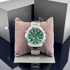 Bulova Marine Star Green Dial Stainless Steel Mens Chronograph Watch 43MM 96B396