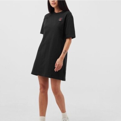 t shirt dress and jordans Jordan Essential layered oversized t-shirt dress in ash green and blue