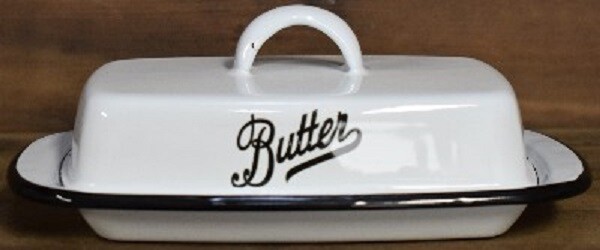 VINTAGE STYLE WHITE ENAMEL PORCELAIN BUTTER DISH HOLDER FARMHOUSE