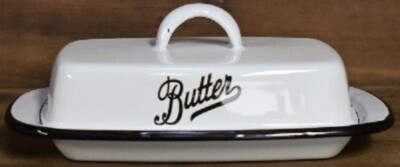 VINTAGE STYLE WHITE ENAMEL PORCELAIN BUTTER DISH HOLDER FARMHOUSE
