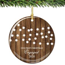 Our 1st Christmas Engaged Ornament 2022 Lights Porcelain Ornament Fianc  Future