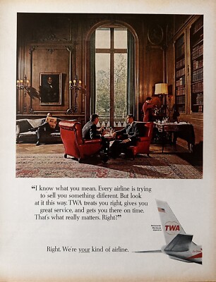 1966 TWA Airline Print Ad - Luxurious Antique Mansion, Portrait, Sofa Seats