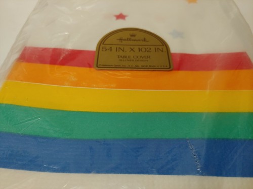Vtg Hallmark Rainbow & Stars Table Cover All Over Design 54"x 102" made in USA - Picture 2 of 4